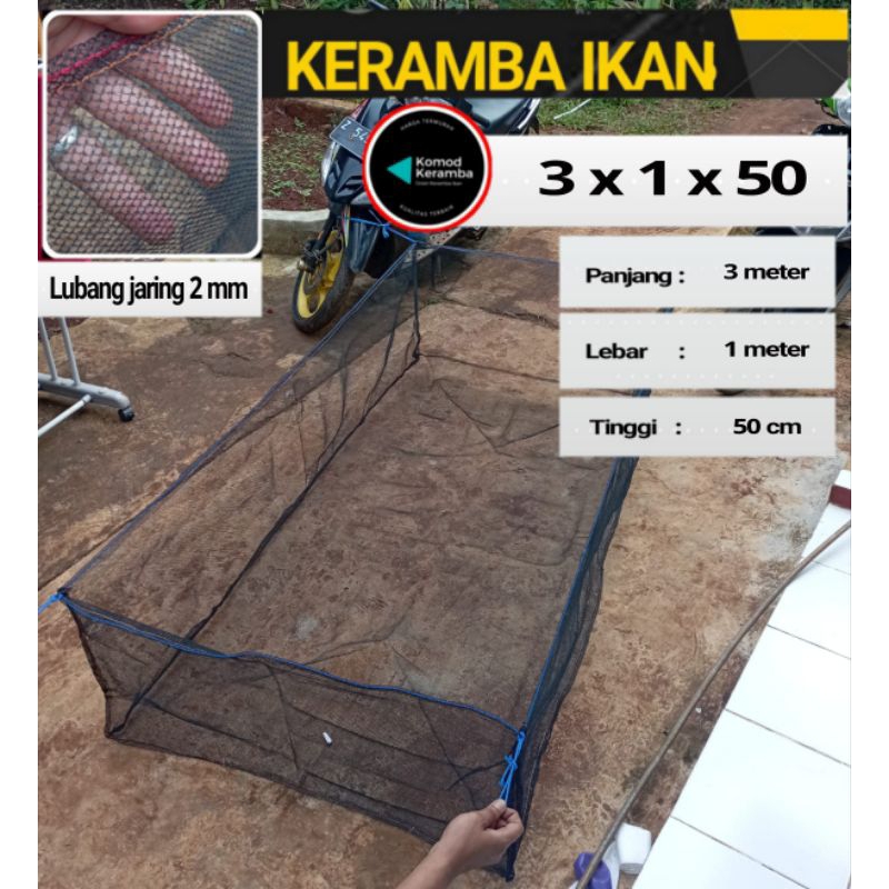 keramba ikan 3x1x50 jaring polinet karamba siap pakai bibit ikan