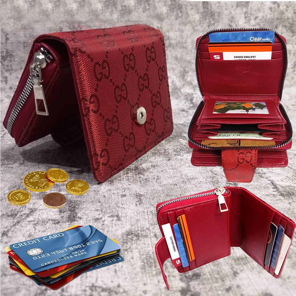 Dompet Pria Wanita Kulit Resleting Dobel Ruang Favor Kanvas