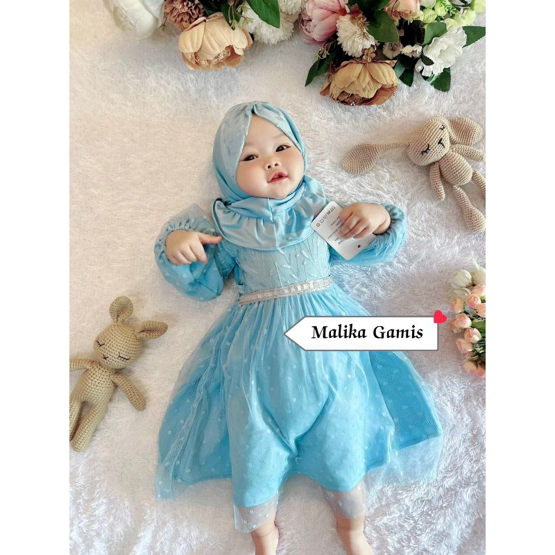 Gamis Bayi - Gamis Balita Tile - Gamis Pesta Tile Anak Perempuan - Gamis Pompom - Gamis Satu Set Jil