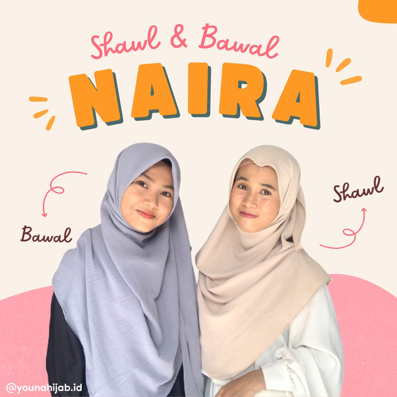 NAIRA SHAWL BY YOUNA /PASHMINA SHAWL /HIJAB MALAY bahan crinkle