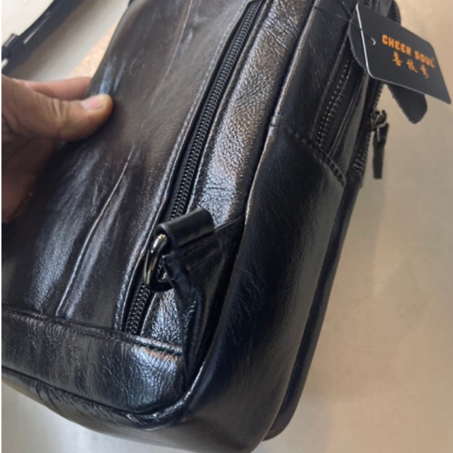 Tas selempang Pria Kulit Sapi Asli cheer soul Tas Slingbag Kulit Asli Import