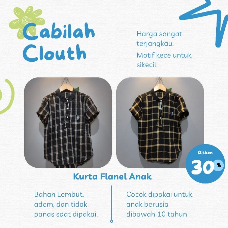 PROMO Baju Muslim Kemeja Kurta Flanel Anak Laki Laki Usia 2-6 Tahun lengan Pendek Motif Kotak Kotak Premium