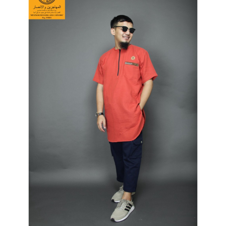 Kurta Pakistan Zipper Oblong Al Amwa Koko Kurta Pria