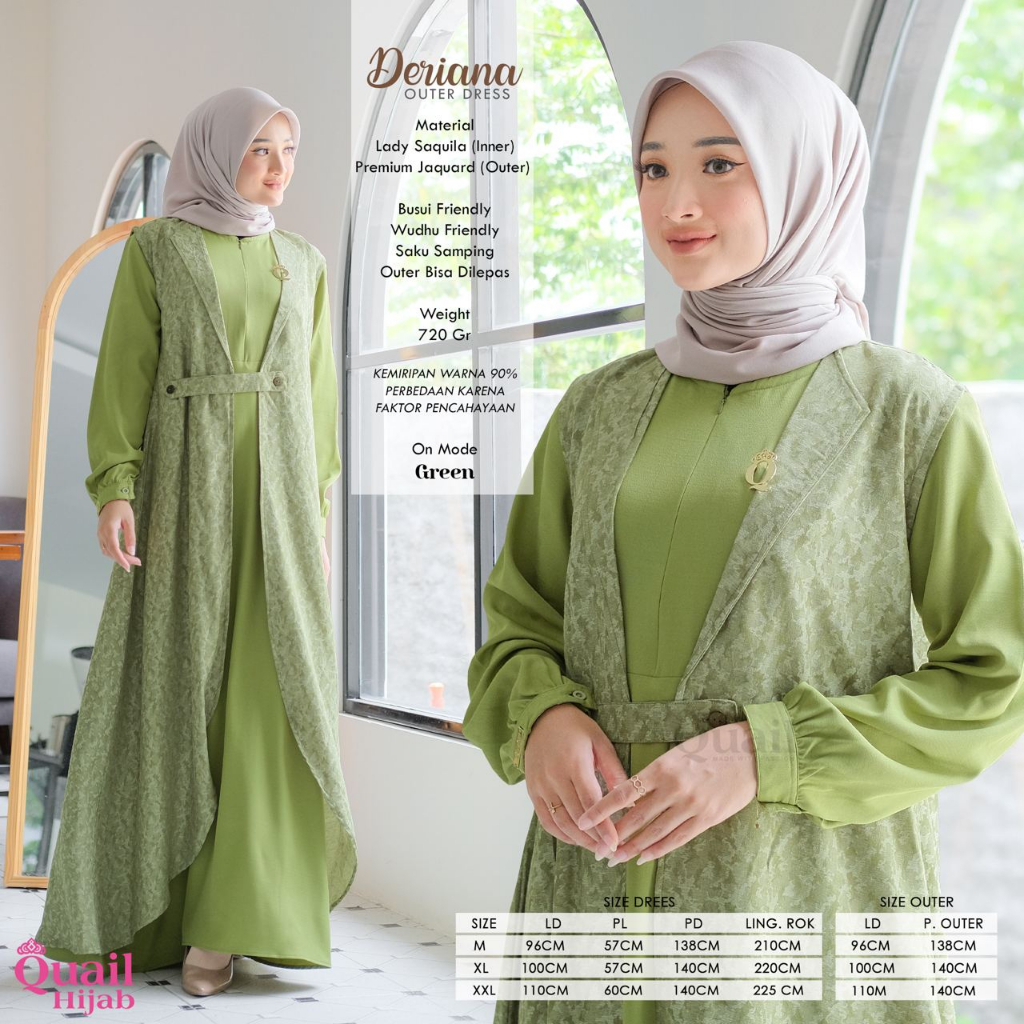 Gamis DERIANA Outer Dress Formal Informal Lady Premium M XL XXL Terbaru Original Quail Hijab