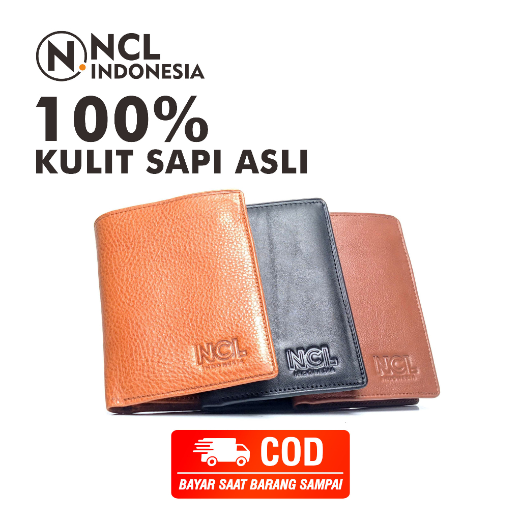 NCL Dompet Pria Bahan Kulit Sapi Asli 100% Original Model Lipat Polos