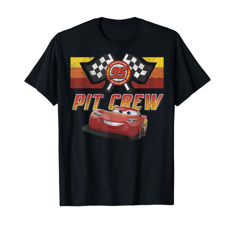 Kaos Baju Atasan Anak Bergambar Mobil - Mobilan Disney Pixar Cars McQueen Pit Crew Red Distressed T-