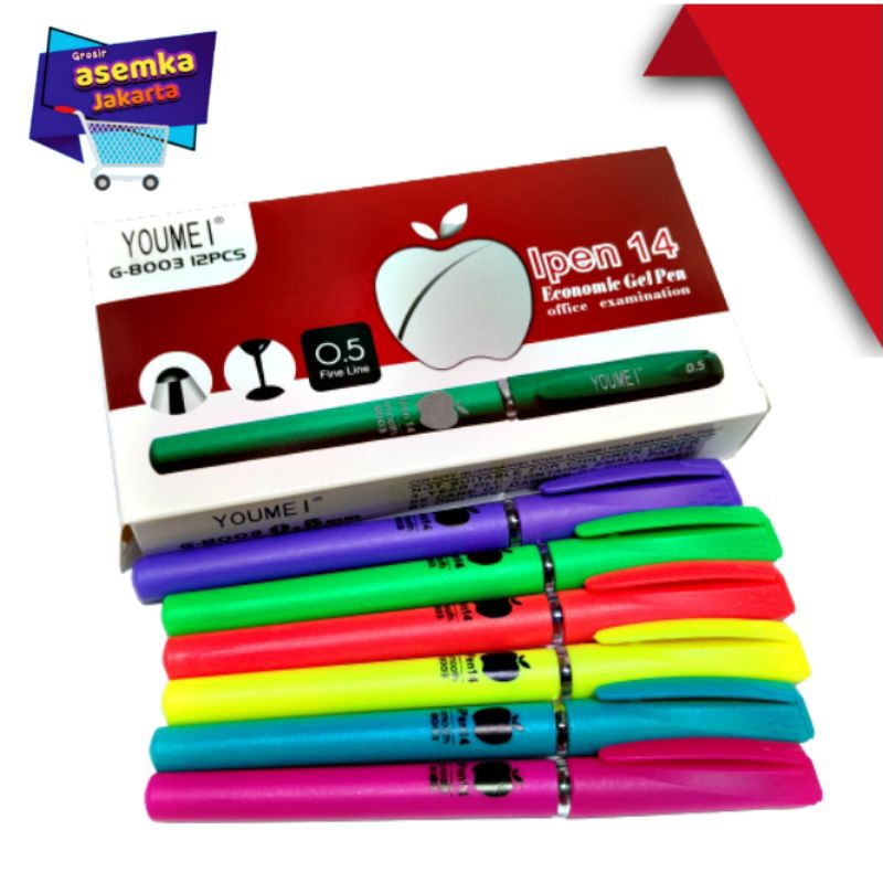 Ballpoint Youmei 12pcs Warna tinta Jel Hitam IPEN14 Grosir