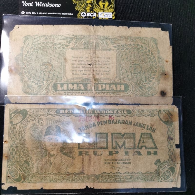 5 rupiah sukarno tahun 1957 fine asli