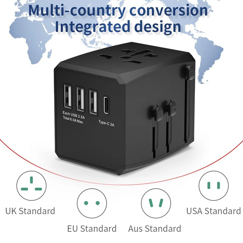 TRAVEL ADAPTOR UNIVERSAL EU UK AUST USA MULTIFUNGSI / ADAPTOR USB DAN TYPE C