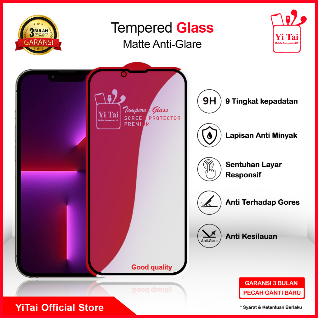 YI TAI Tempered Glass Anti Glare Oppo A1k A3s A5 2020 A9 2020 A5s