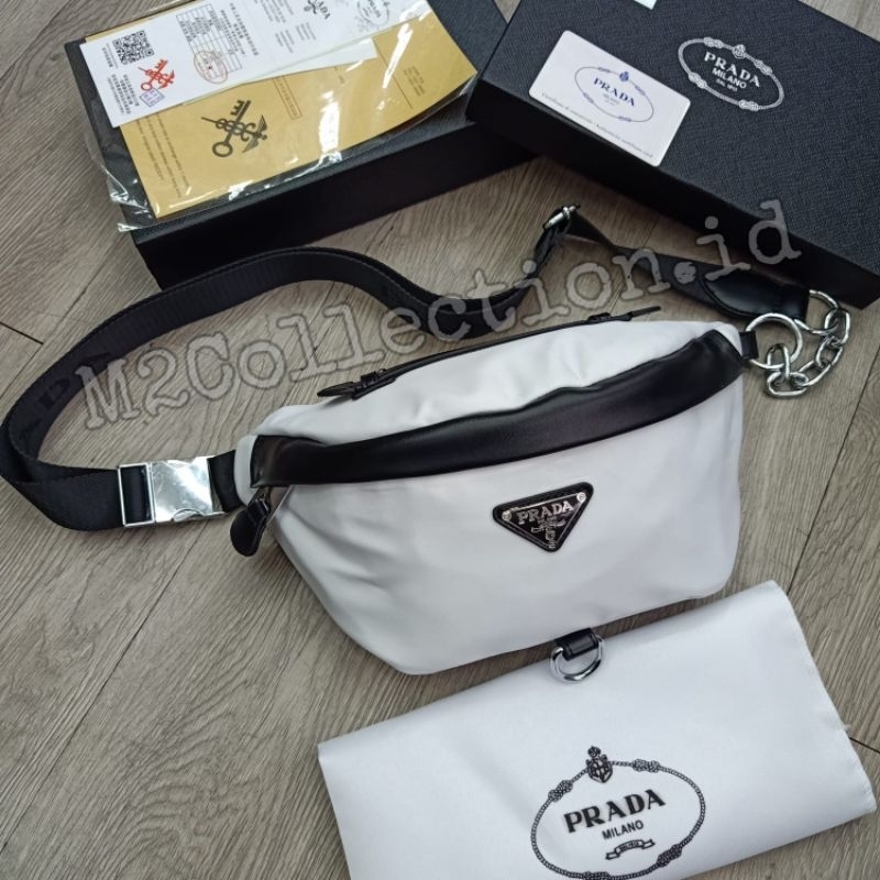 Waistbag Prada White Nylon Bumbag Tas Pinggang Premium Quality