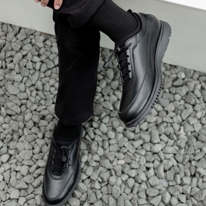 Wave Black - Sepatu Formal Casual Kulit Kerja Tali Hitam Kantor Kuliah Sekolah Pantofel Pria Kasual Oxford Pantopel Original