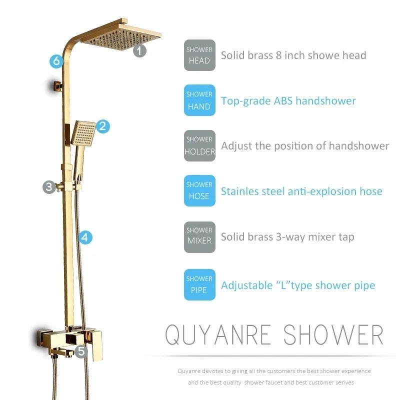 Shower Coulomn GOLD mengkilap Stainless Sus 304 shower Tiang wall shower Bathub