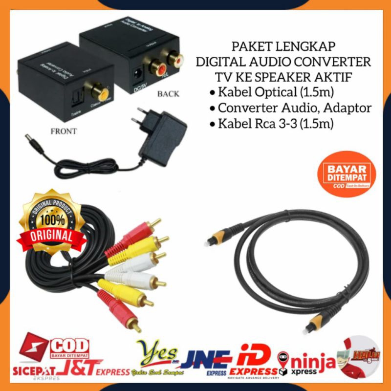 [COD] PAKET LENGKAP DIGITAL TO ANALOG AUDIO CONVERTER DARI TV KE SPEAKER AKTIF HOME THEATER / OPTICAL/COAXIAL TO RCA + KABEL TOSLINK OPTICAL AUDIO TV 1.5M ORIGINAL