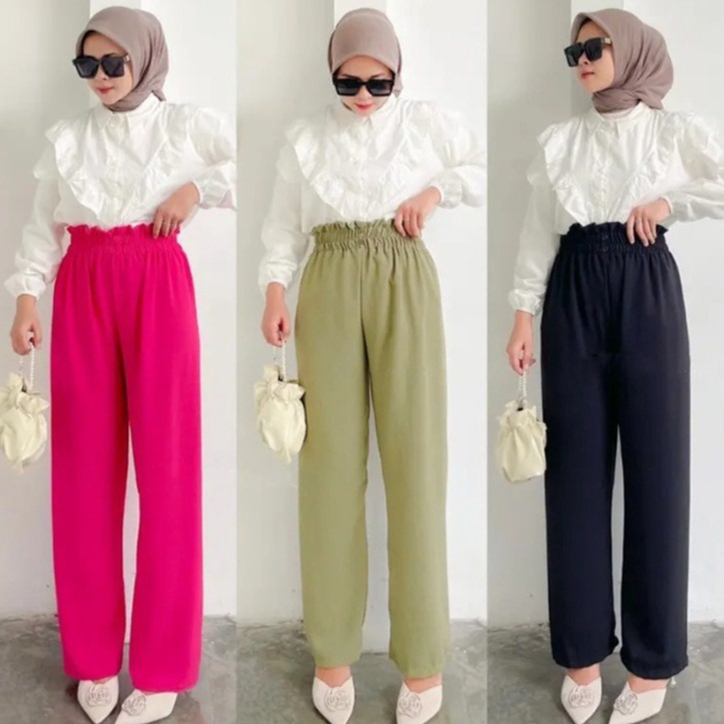 DOBBY PANTS / CELANA KULOT CRINKLE AIRFLOW WANITA KANCING 2 / BUTTON CRINKLE PANTS CULLOTE