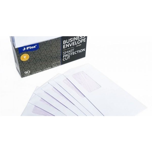 

Amplop Putih No 90/ 80 GSM Jendela Kiri merk J-Plus ( Isi 100 lbr )