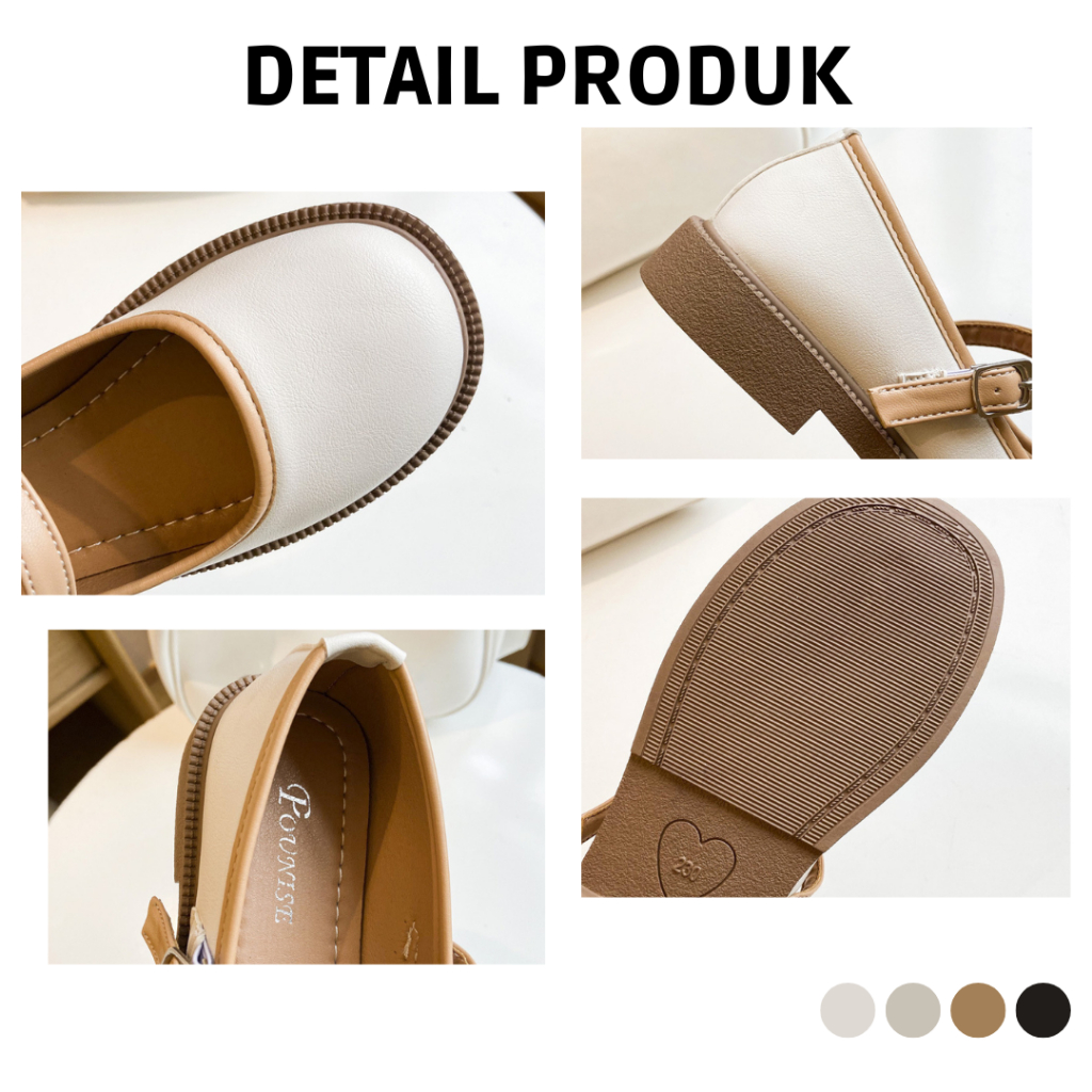 Sepatu Flat Perempuan Hitam Simple Sepatu Kerja Cream Cewek ala Korea Import Loafers Gesper Woman Look SK-039