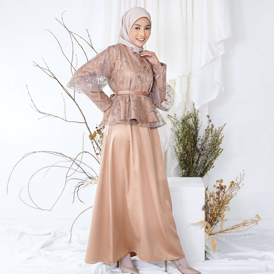 Gamis Lebaran - AIDEN TILE BORDIR DRESS - Dress Kondangan Wanita Bahan Brukat dan Satin