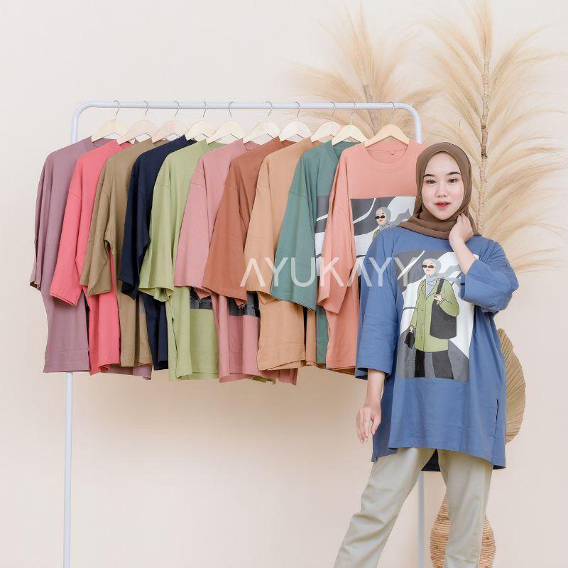 Basic Oversized Top Kaos Polos Wanita Jumbo Lengan 7/8 / Atasan Casual