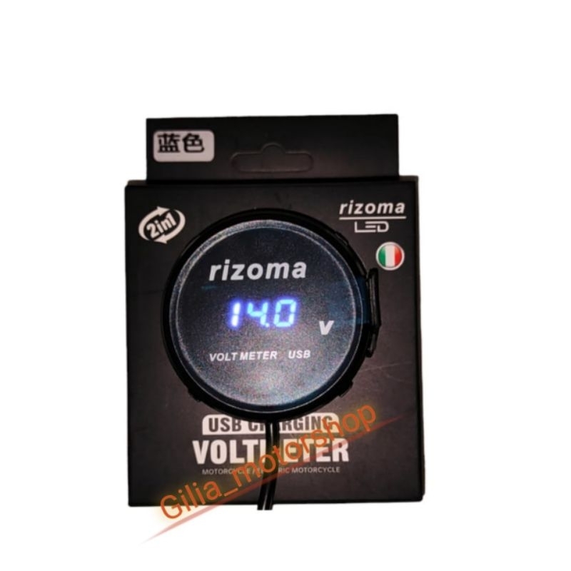 Voltmeter bulat rizoma plus USB nyala LED biru merah Universal Motor