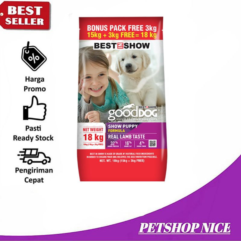 GOJEK- Makanan Anjing Best In Show Puppy Lamb &amp; Rice 18kg-GOOD DOGPUPPY - LAMB &amp; RICE