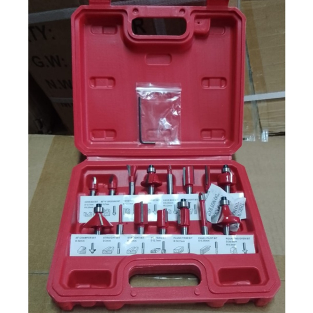 YUKIDO Mata Pisau Mesin Profil Router Trimmer Bit Set 15Pcs Mata Pola Ukir Kayu Wood Milling Cutter Beading