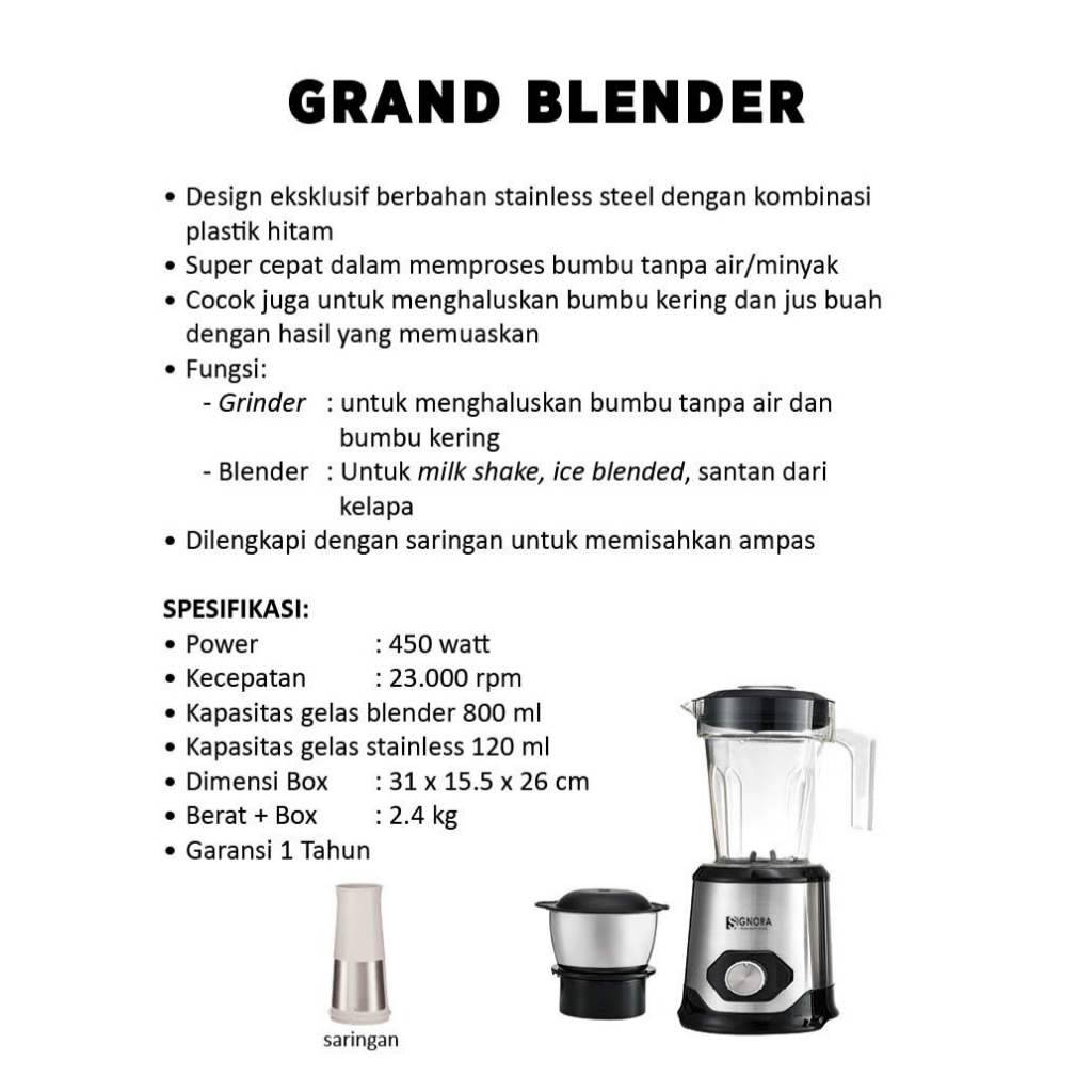 Grand Blender Signora / Blender Multifungsi Signora Rose Gold