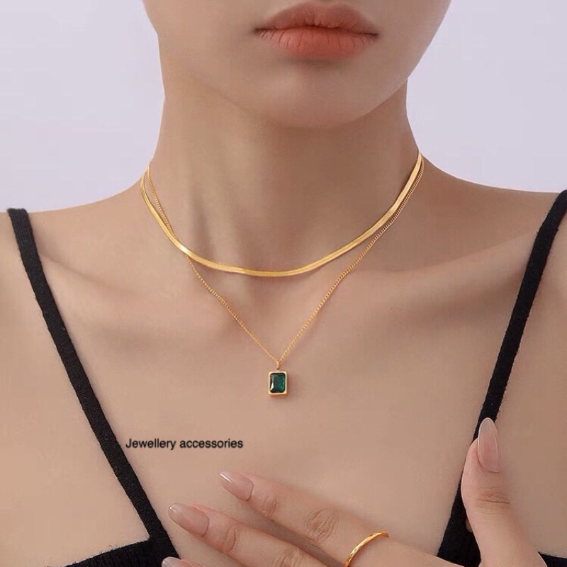 Kalung Titanium 2 Layer Diamond Korea Elegan Fashion Style Premium