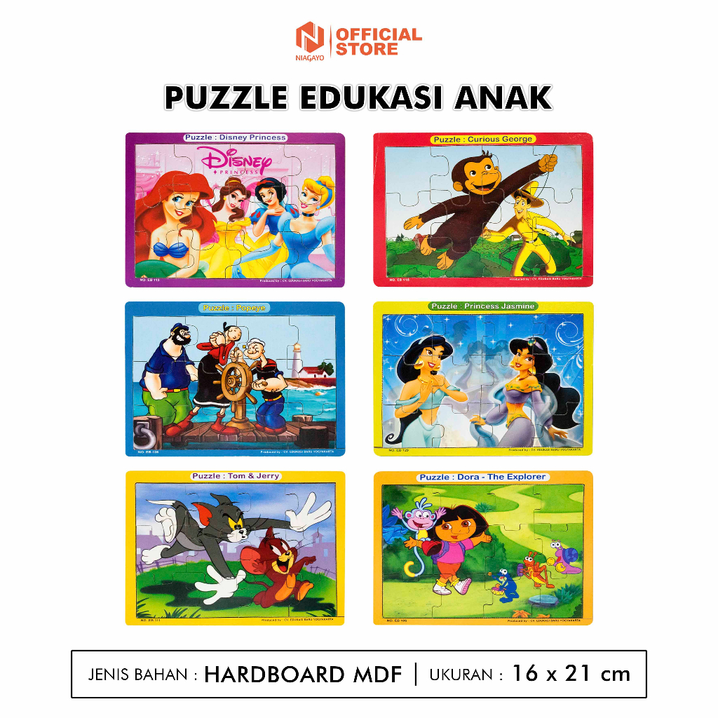 Puzzle Edukasi Anak Seri Princess Jasmine / Barbie 1 / Barbie 2 / Tinkerbell / Disney / Pinocchio / 