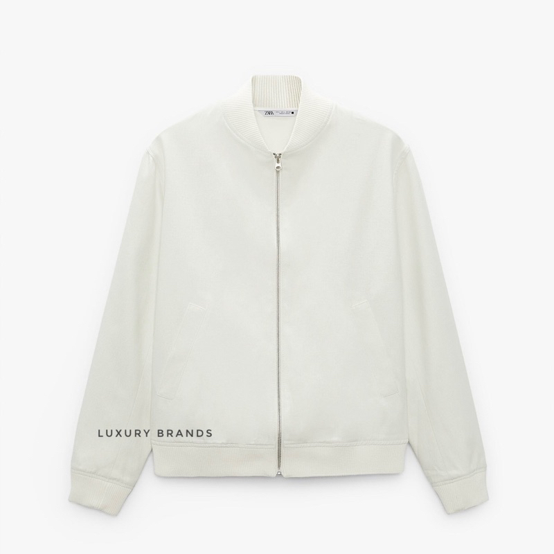 Jacket Bomber ZARA Cotton Linen Oyster White Original