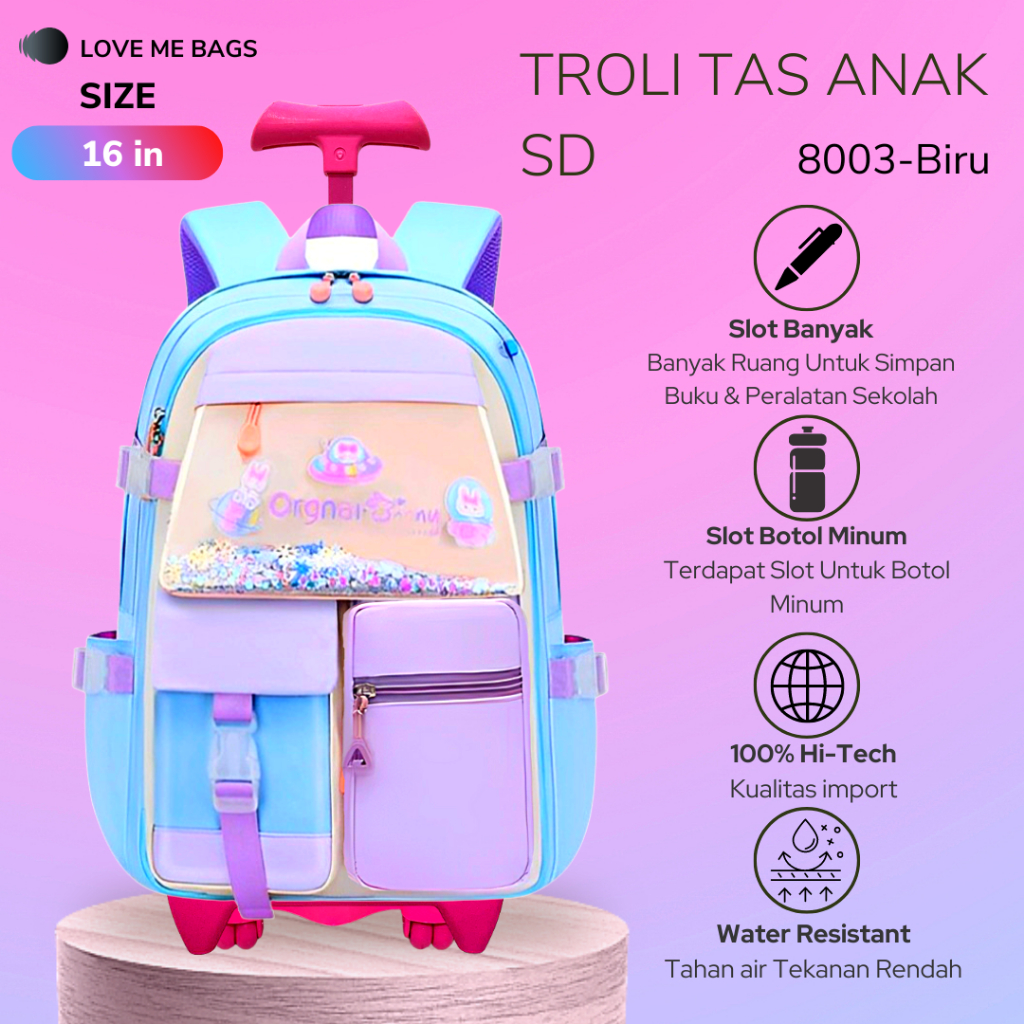 LMB Tas Troli Anak Sekolah Perempuan SD Remaja Import Bahan Nilon Premium Tebal Kuat