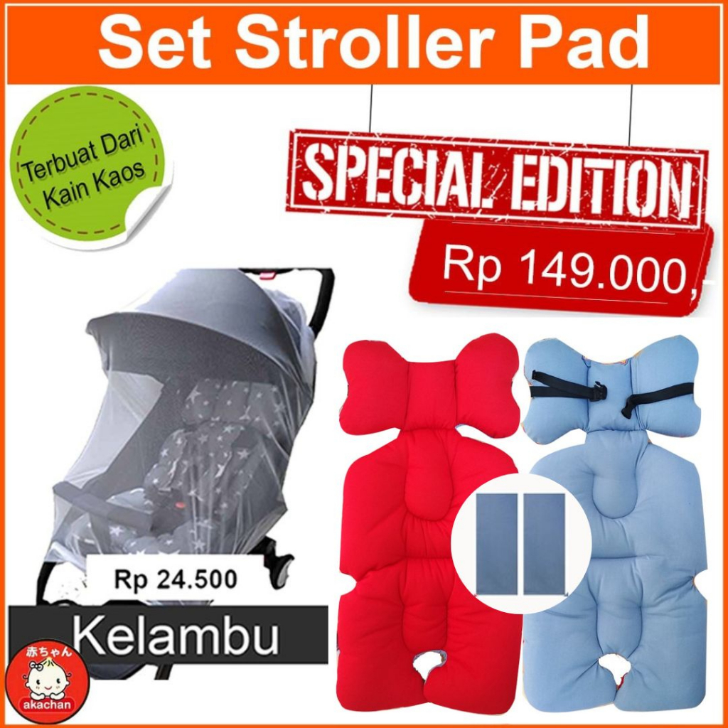 3 in 1 SPECIAL SET Stroller Pad + Seat Belt Pad + Kelambu Stroller jp k katun Jepang kaos