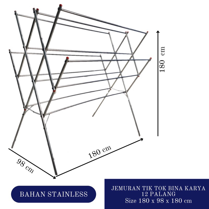 Jemuran Baju Besar TIK Tok 12 Palang Stainless Steel