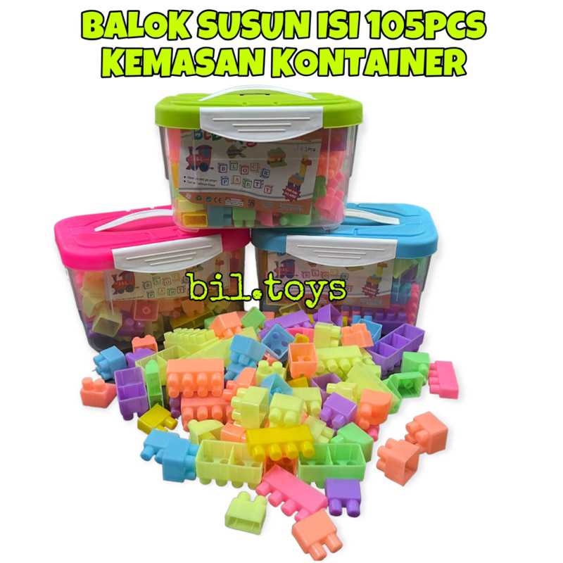 MAINAN EDUKASI BALOK SUSUN BLOCKS KEMASAN KONTAINER ISI 105pcs