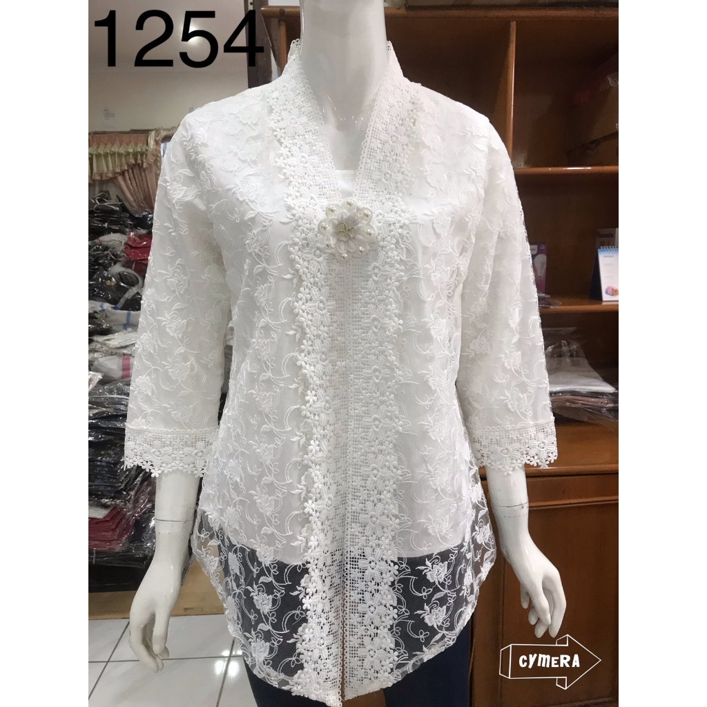 1254 kebaya full brukat depan alexuez premium/kebaya rompi brukat bros putih tulang