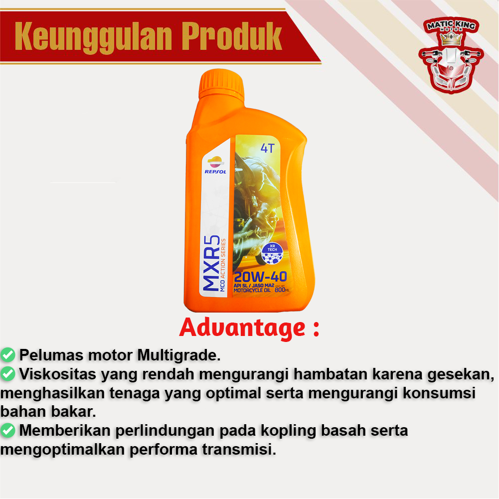 Repsol Oli Mesin MXR5 20W-40 API SL/JASO MA2 1L