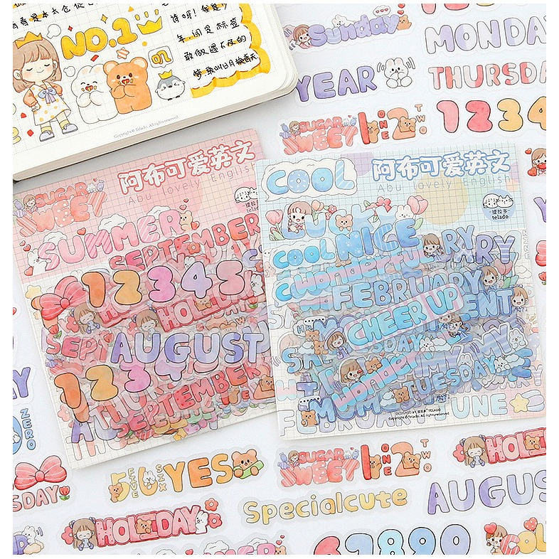 STICKER TRANSPARANT PET ALPHANUMERIC LUCU WARNA PASTEL UNTUK DEKORASI BUKU JOURNAL JOURNALING SCRAPBOO SCRAPING BOOK MOTIF MOMO KERTAS NOTE CATATAN KECIL TEMA KARTUN JEPANG LUCU KAWAII CUTE STICKER DIARY LUCU AESTHETIC @banyak