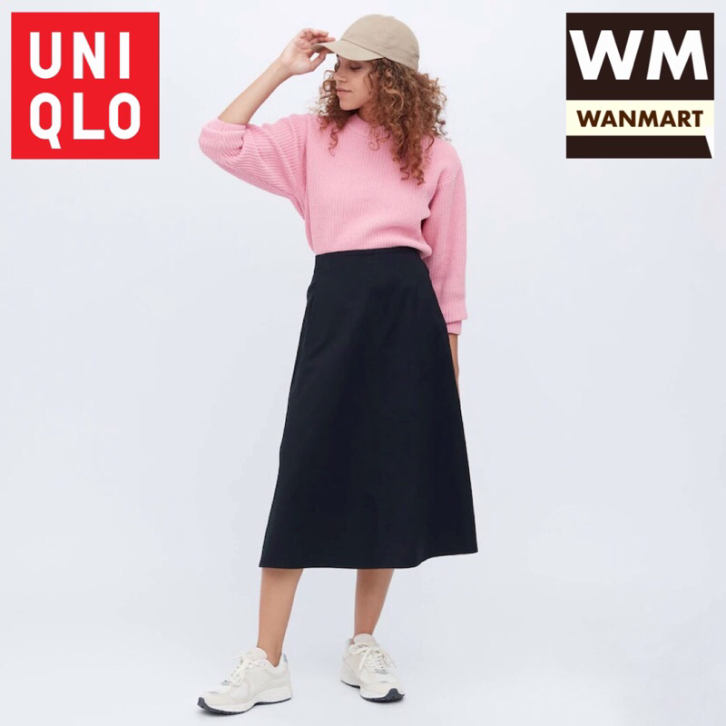 UNIQLO Women Flared Cotton Skirt Rok Midi Wanita Flare Katun Navy