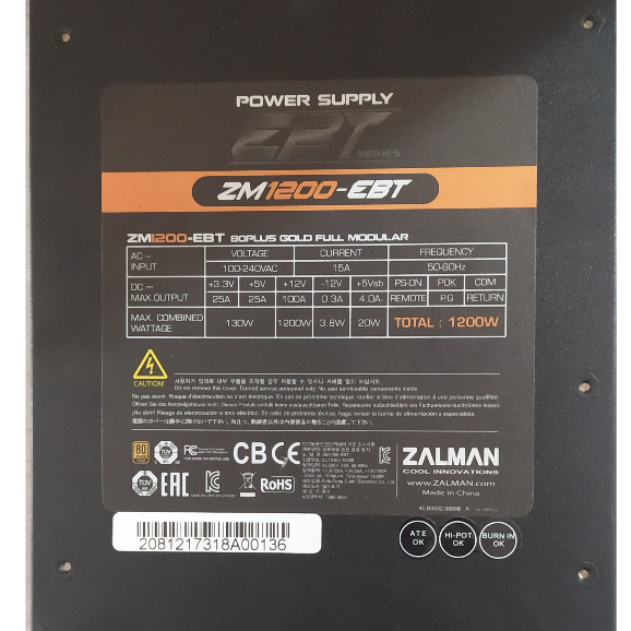 PSU ZALMAN (ZM1200-EBT) 1200W 80 PLUS GOLD