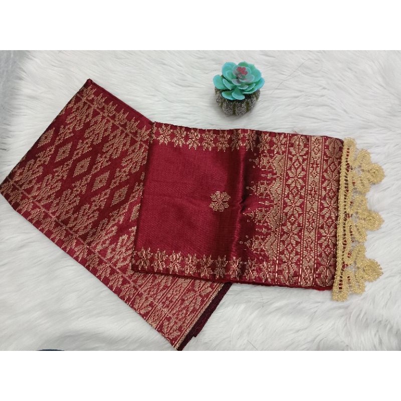 songket silungkang warna merah hati gold
