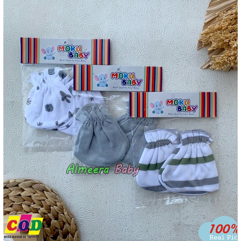 Isi 3 PCS Sarung Tangan Dan 3 PCS Sarung Kaki Bayi Baru Lahir Usia 0-3 Bulan Seri Grey Almeera Baby and Kids