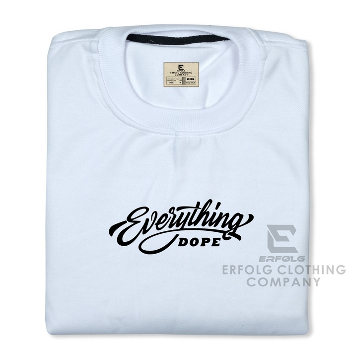 Erfolg Clothing Crewneck Pria Distro Original Putih White Switer Oblong Cowok Brand Lokal Bandung Unisex Original Cowo Sweater Cream Crunek Motif Japan Sablon Simpel Everything Suiter Jumbo Cardigan Kerah Tinggi Bahan Tebal Murah Premium