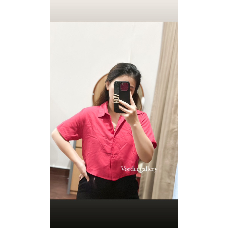 kemeja crop lengan pendek / baju kantor / baju wanita / atasan wanita