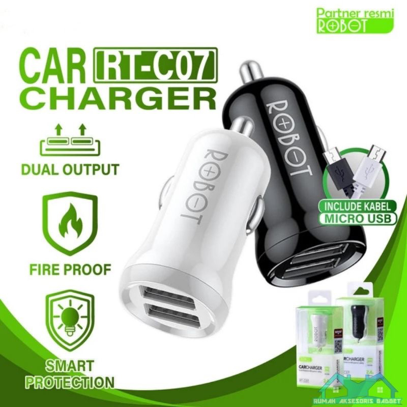 Saver Robot Charger Mobil RT-C07 Adaptor Car Charger Mobil Dual Output 2,4A Garansi Original Resmi