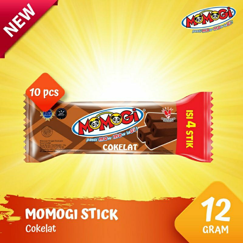 

Momogi stick makanan ringan cokelat 1 box isi 10 bks @12g