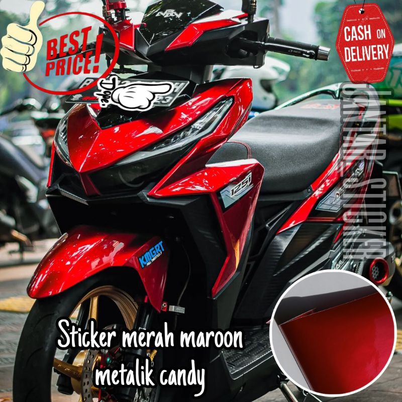 Sticker motor merah maroon candy metalik stiker motor merah candy skotlet merah candy sticker scotli