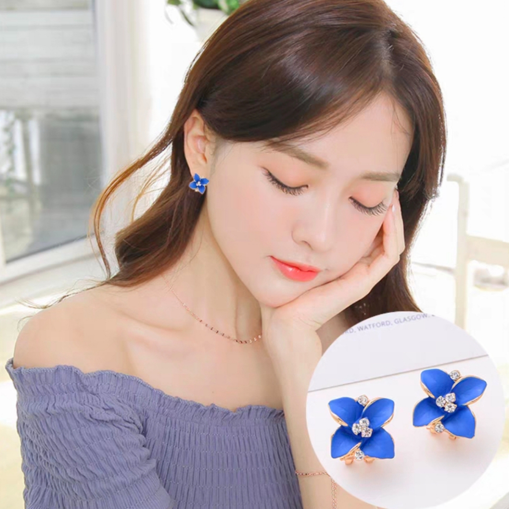 (Hello Girl)E12  Anting Wanita Terbaru Motif Bunga Pita Permata Import