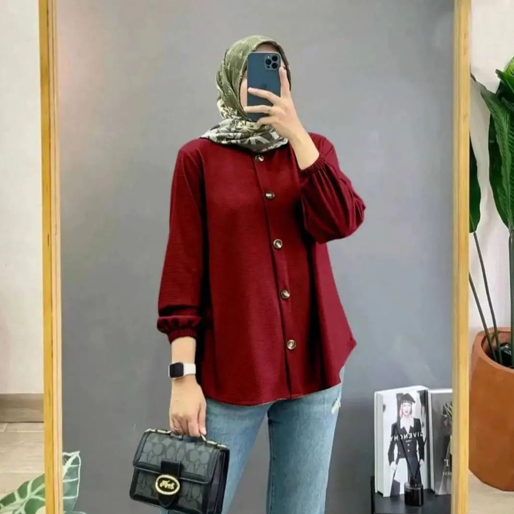 DEVANCA BLUS KEKINIAN TERBARU ATASAN CEWEK OOTD LD 110 FULL KANCING AKTIF / PAKAIAN KEMEJA WOMEN MOTIF POLOS / FASHION CANTIK / OUTFIT VINTAGE LADIES / SETT HIJAB MUSLIMAH