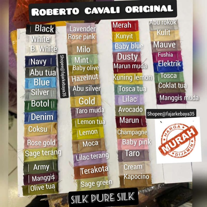 BAHAN ~~ROBERTO /KAIN SILKY /CAVALI (harga persetengah meter)