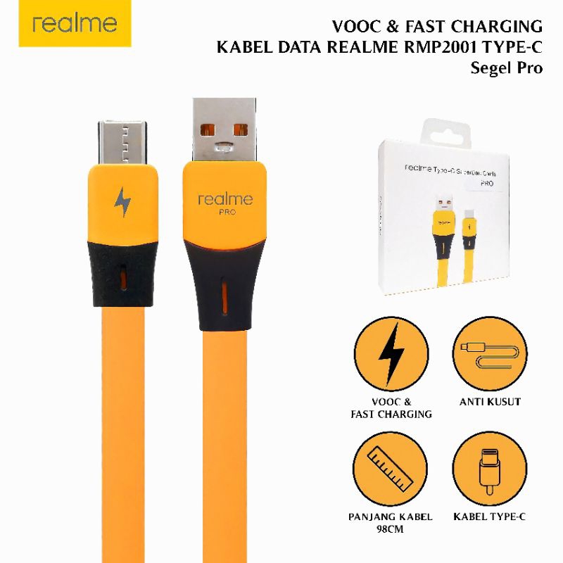 KD Kabel Data Realme packing orange Vooc Fast Charging Type C